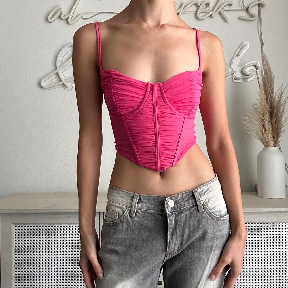 Hot Pink Chiffon Corset Tank Crop Top
